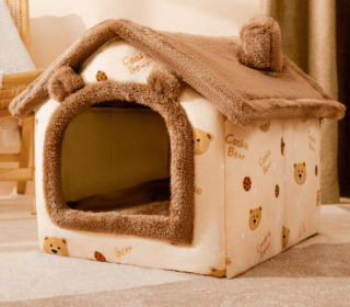 Foldable Dog House Pet Cat Bed Winter Dog Villa Sleep Kennel Removable Nest Warm Enclosed Cave Sofa Pets Supplies (Option: Brown bear-Large)