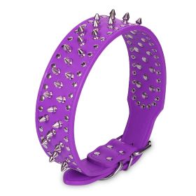 Dog Leather Collar Spiked Studded Pet Dog Collar Adjustable Neck Pitbull Mastiff Collar (Option: LeatherCollarPPLM)
